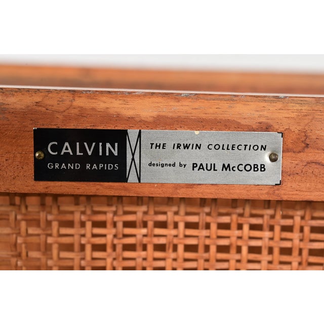 Paul McCobb Irwin Collection Mahogany, Brass, and Cane Leather Top Three-Tier Side Table, 1950s For Sale - Image 10 of 11