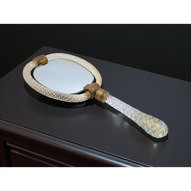 Torchon Murano Glass Hand Mirror from Barovier & Toso Production, 1950s For Sale - Image 13 of 14