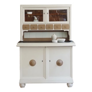 Antique White Glass Display Cabinet For Sale