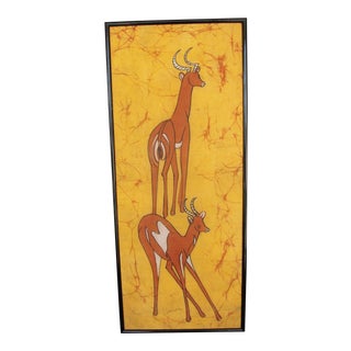 Framed Batik of Antelope Batique Africa, Signed For Sale
