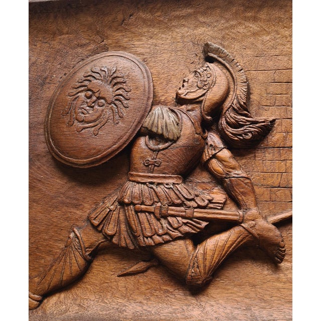 Large Hand-Carved Wooden Relief with The Walls of Troy Motif, Germany, 1956 For Sale - Image 10 of 15