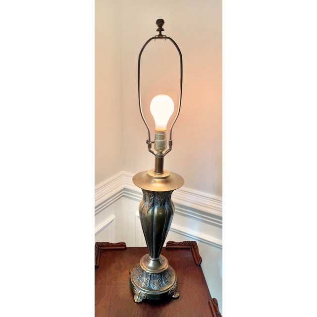 Metal 1970s Neoclassical Brass Table Lamp With Acanthus Leaf Detail For Sale - Image 7 of 7