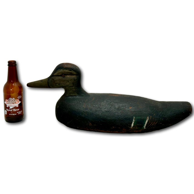 Very Large Size Antique American Carved Wood Hand Painted Duck Hunters Decoy From Downeast Coastal Maine - 21 1/2 Inches Long For Sale - Image 18 of 18