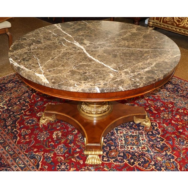 1990s Mahogany Neo Classical Regency Style Marble Top Dining Center Table For Sale - Image 4 of 10