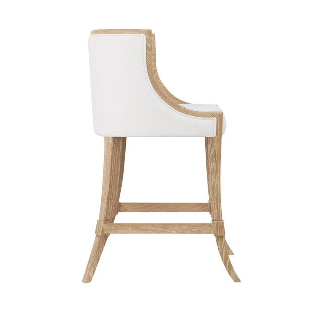 Contemporary Matthew Izzo Home Keaton Cerused Oak Counter Stool With White Performance Linen Upholstered Seat and Brass Foot Fail For Sale - Image 3 of 6