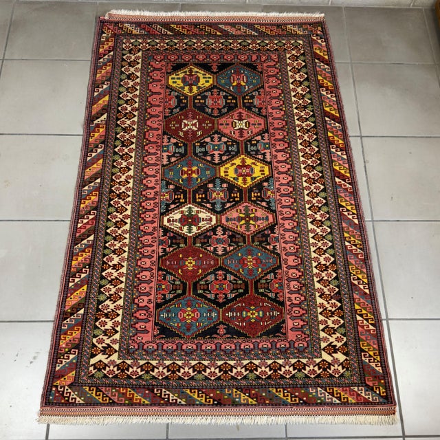 A magnificent and expressive example of tribal weaving, attributed to the fine 19th-century Yalameh rug. Subject and...