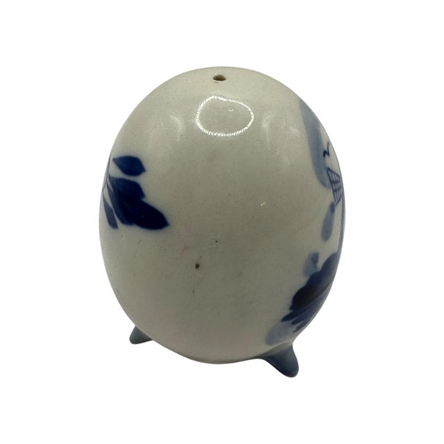 Ceramic Vintage Porcelain Egg Pepper Shaker in Delft-Style Blue and White With Windmill Scene For Sale - Image 7 of 12