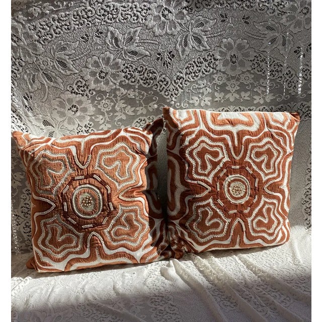 Beaded Applique Pillows- a Pair For Sale - Image 11 of 11