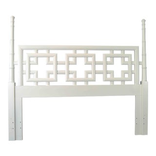 Henry Link Lacquered White Chinoiserie Queen Headboard For Sale