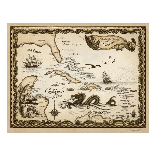 Islands of the Bahamas and West Indies Nautical Chart - Custom Framed Stretched Canvas For Sale