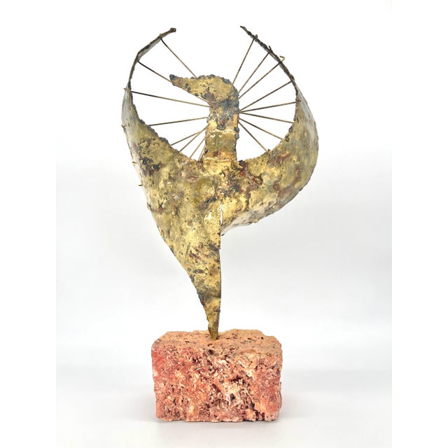Metal 1970s Brutalist Metal Phoenix Bird Sculpture on Natural Stone For Sale - Image 7 of 12