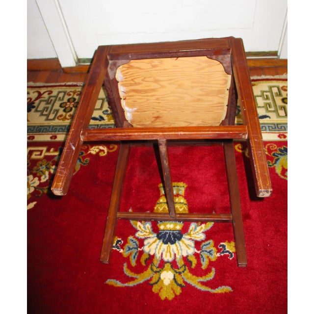 Brown Antique Hepplewhite Walnut Inlay Vanity Stool With Needlepoint Top For Sale - Image 8 of 9