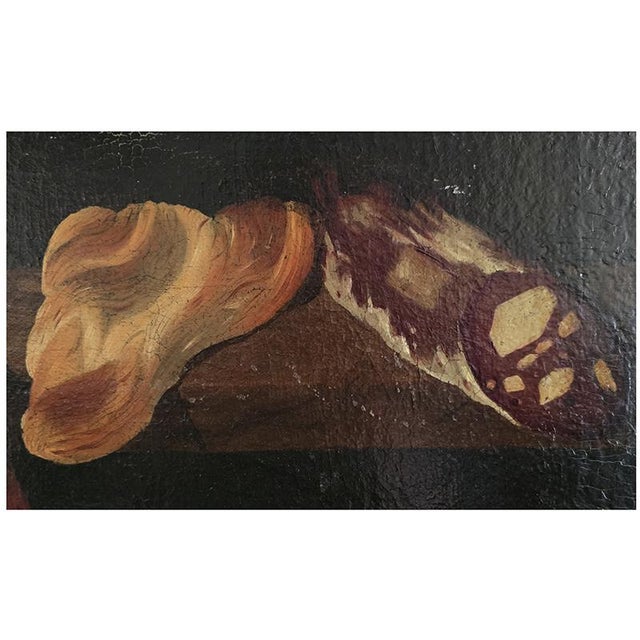 Still Life with Fish, Cheese, and a Teapot, Oil on Canvas, 1800s, in Very Good conditions. Designed before 1890