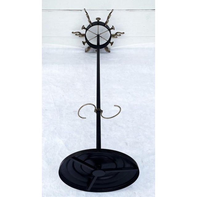 Jacques Adnet Mid-Century Modern Brass and Black Metal Coat Stand in the style of Jacques Adnet, 1950s For Sale - Image 4 of 18