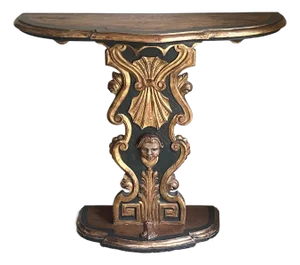 Vintage Hand Painted Baroque Style Pedestal Console Table, C. 1960's