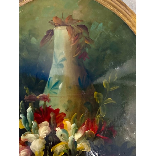 Mid 20th Century Vintage Oval Floral Still Life Oil Painting For Sale - Image 5 of 11