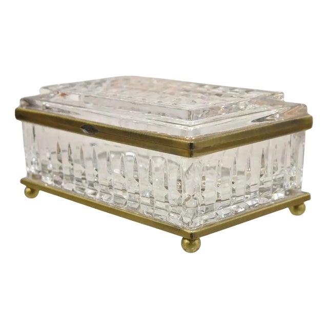 Early 20th Century Antique French Crystal Lead Glass Bronze Mounted Vanity Jewelry Box Casket For Sale