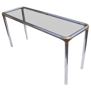 Maison Jansen Style Glass and Chrome Console Table For Sale