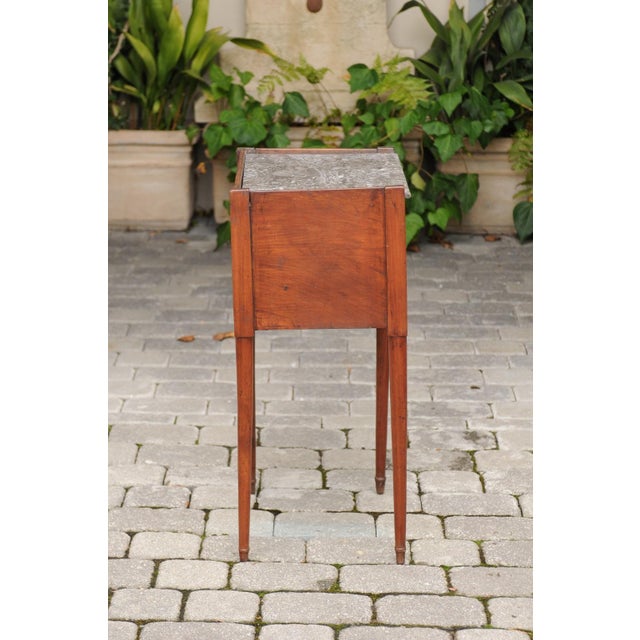 Wood French 1860s Walnut Side Table with Tambour Door, Marble Top and Tapered Legs For Sale - Image 7 of 10