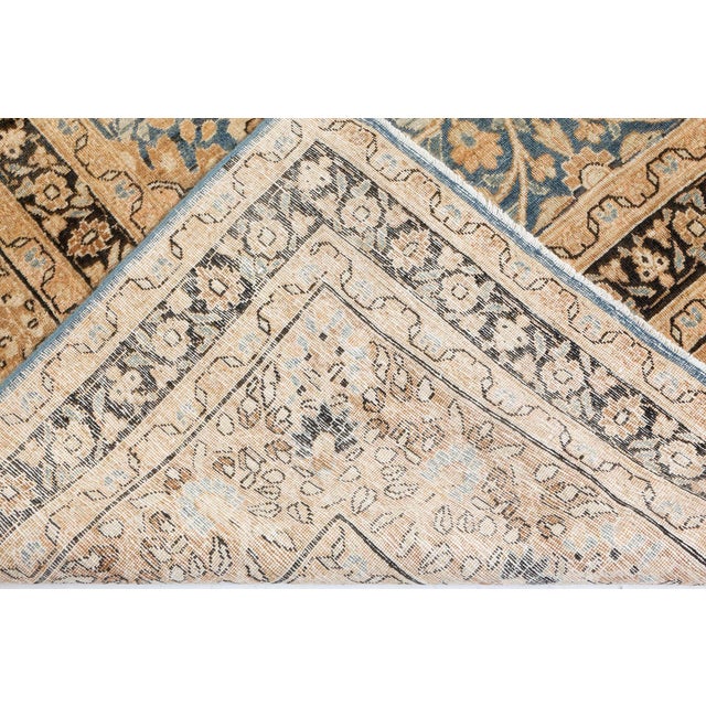 Authentic 1900s Persian Meshad Blue Handmade Wool Carpet For Sale - Image 4 of 8