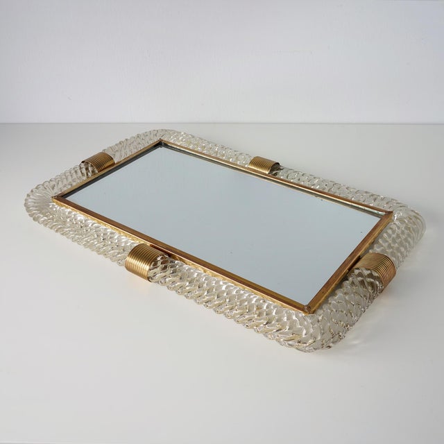 Brass Barovier & Toso Twist Murano Glass and Brass Tray For Sale - Image 8 of 11