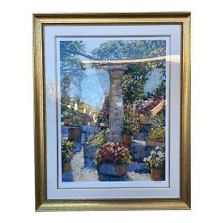 1990s Howard Behrens Impressionist Mediterranean Floral Terrace Serigraph - Signed, Limited Edition 106/175 For Sale