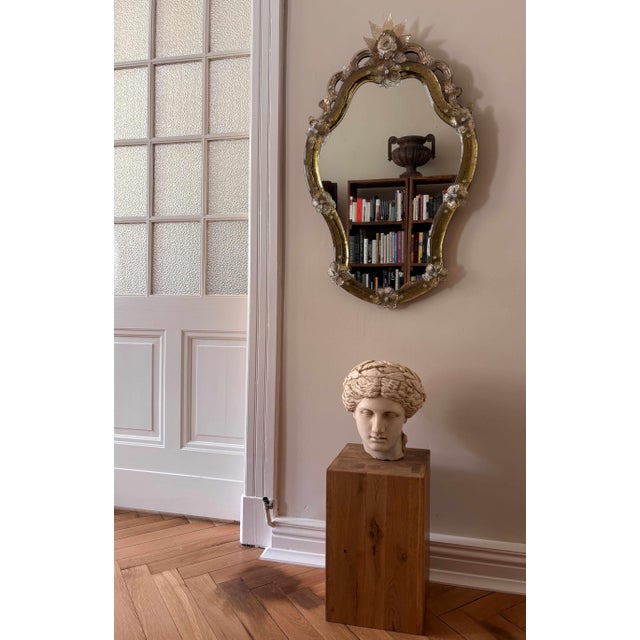 Elegant green Murano glass hanging mirror with understated decorative details and a refined Venetian aesthetic. Circa...