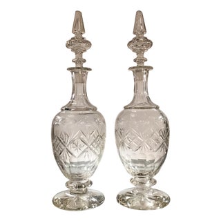 Elegant Pair of 19th Century European Cut Glass Claret Decanters For Sale