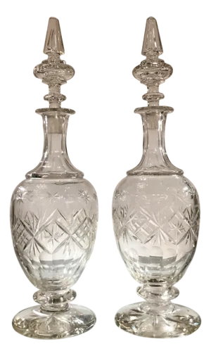 Elegant Pair of 19th Century European Cut Glass Claret Decanters