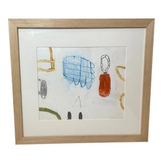 1990s Modern Original Mimi Young Abstract Acrylic Object Painting on Paper Framed For Sale