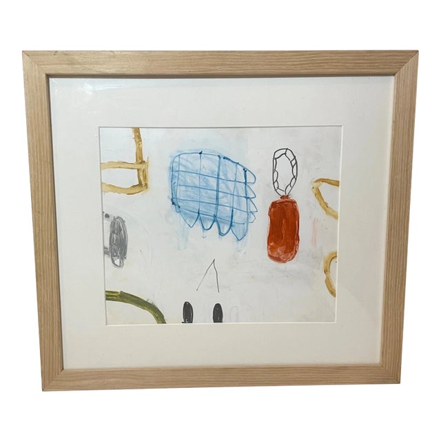 1990s Modern Original Mimi Young Abstract Acrylic Object Painting on Paper Framed For Sale