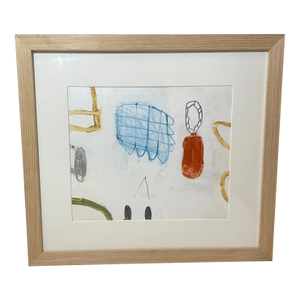 1990s Modern Original Mimi Young Abstract Acrylic Object Painting on Paper Framed
