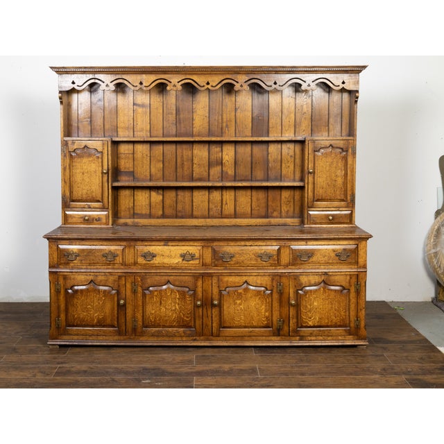 Mid 20th Century English Midcentury Oak Dresser with Carved Accents, Six Doors and Six Drawers For Sale - Image 5 of 12