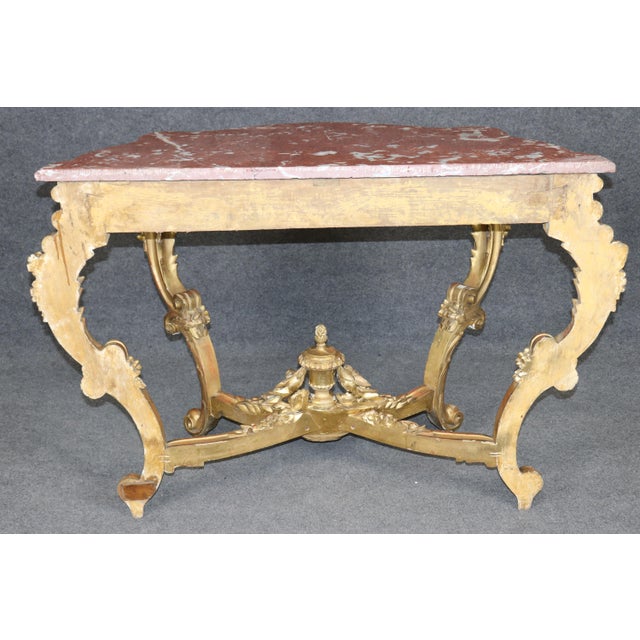 Rococo 19th Century French Rococo Carved Giltwood Marble Top Console Table For Sale - Image 3 of 14