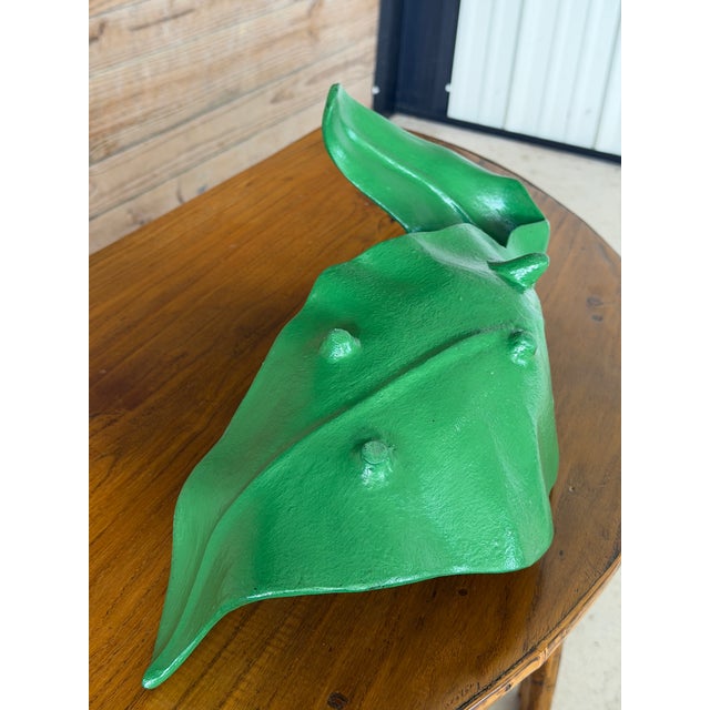 Vintage Sculptural Green Leaf Form Metal Centerpiece Bowl With Découpage Appliqué For Sale - Image 10 of 12