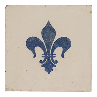 1900s Fleur De Lis Blue & White Large Tile, Portuguese For Sale