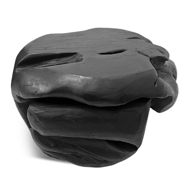 Black Organic Form Teak Stool For Sale - Image 4 of 9