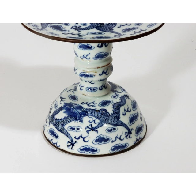 Chinese Export Porcelain Underglaze Blue Pair of Candlesticks For Sale - Image 4 of 6