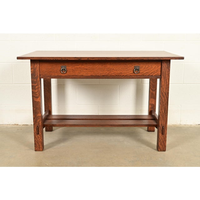 An exceptional antique Mission or Arts & Crafts writing desk or library table By Stickley Brothers USA, Circa 1910...