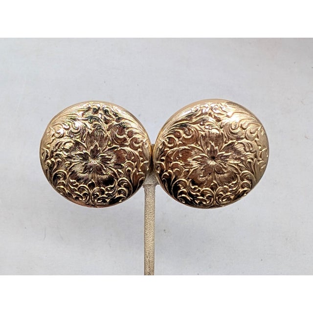 Napier Vintage 1964 Signed Napier Round Goldtone Floral Clip Earrings-2 Pieces For Sale - Image 4 of 7
