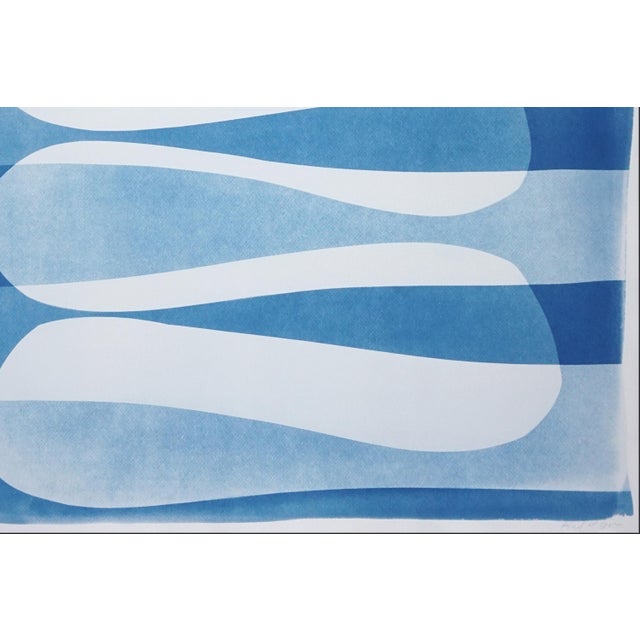 Contemporary Minimalist Elipse, Unique Monotype Cyanotype of Wavy Stripes in Blue Tone, 2026 by Kinf of Cyan For Sale - Image 3 of 8