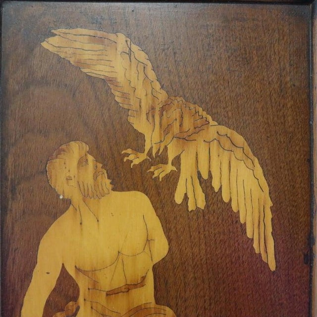 Prometheus Classical Carved Walnut & Figural Inlaid Bookcase C1890 For Sale - Image 4 of 18