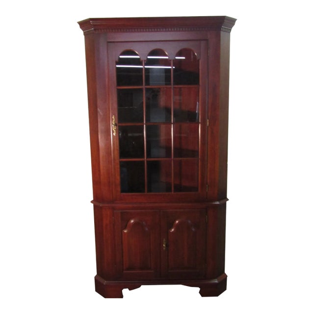 82404 Colonial Furniture Solid Cherry Corner China Cabinet For Sale