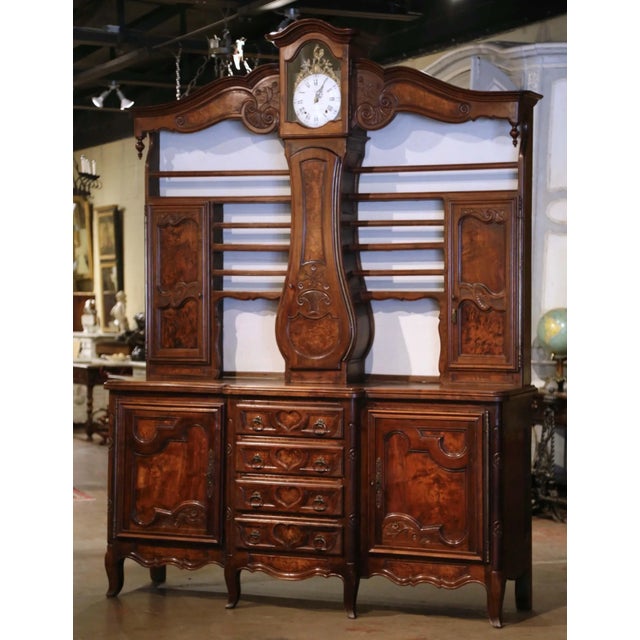 19th Century French Bressan Walnut Burl Buffet À Horloge Vaisselier For Sale In Dallas - Image 6 of 12