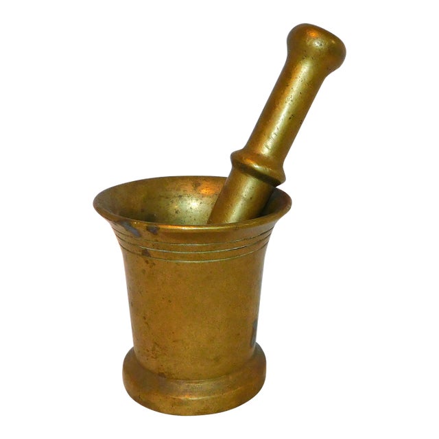 Antique Brass Mortar and Pestle For Sale