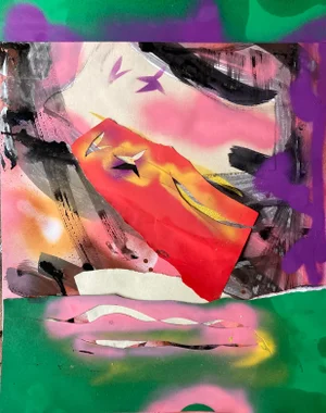 Flying On, an Original Abstract Collage/Painting by Erik Sulander 22x28