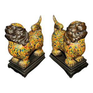 Early 20th Century Pair Of Chinese Cloisonne Enamel Foo Lion Censers