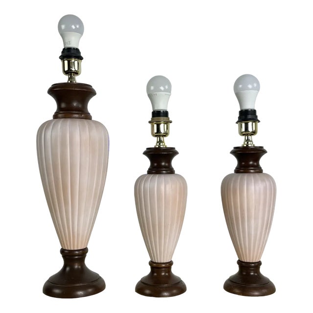 Mid-Century Italian Wood and Ceramic Table Lamps, 1960s, Set of 3 For Sale