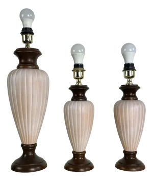 Mid-Century Italian Wood and Ceramic Table Lamps, 1960s, Set of 3