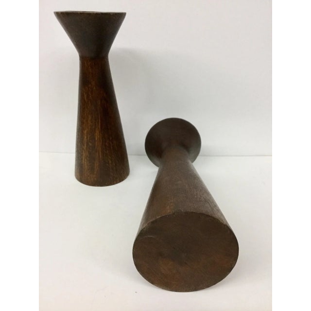 1950s Boho Chic Solid Wood Candle Holders - a Pair For Sale In Portland, ME - Image 6 of 13